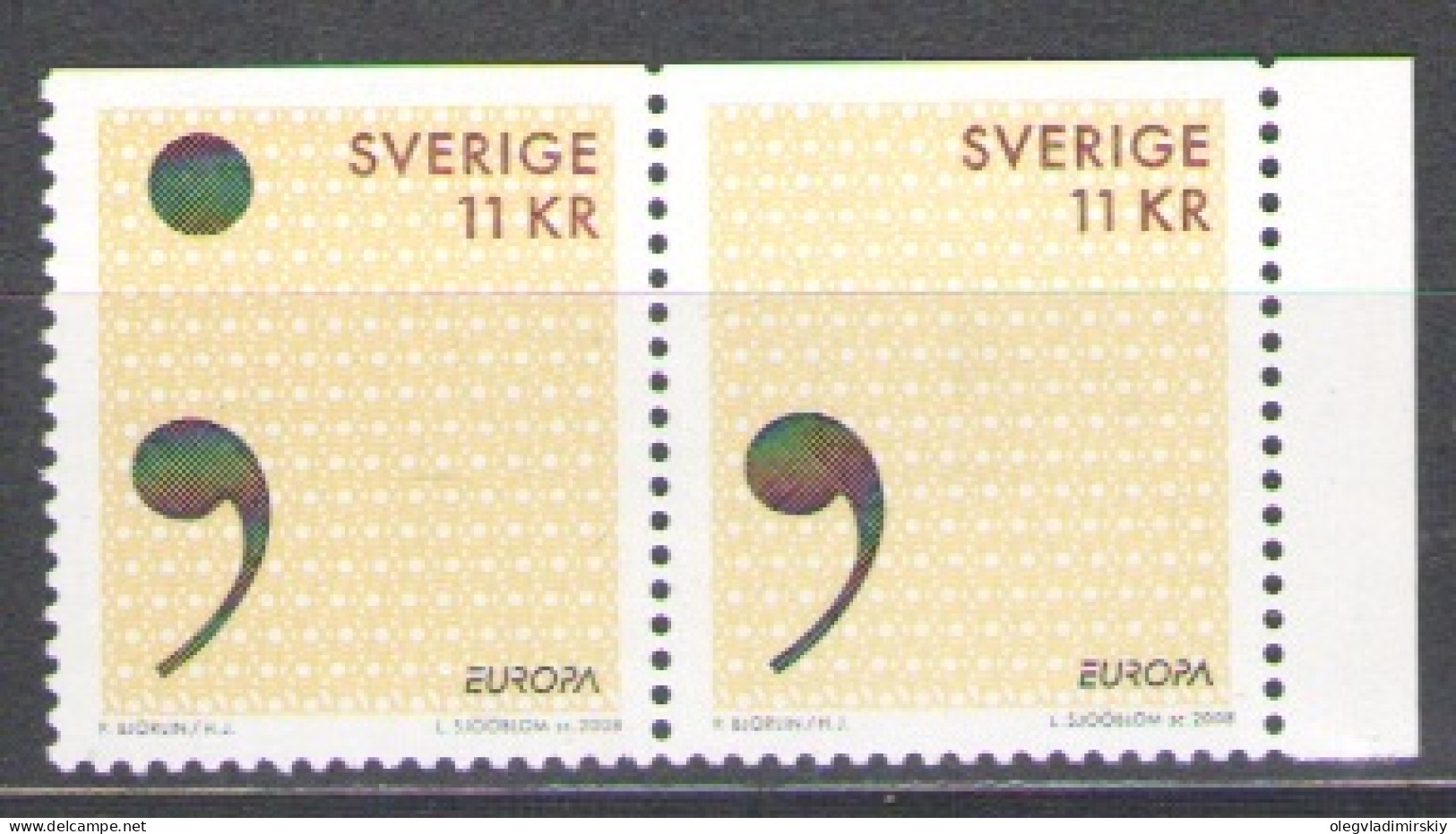 Sweden Schweden Suède 2008 Europa CEPT Letters Strip Of 2 Stamps MNH - 2008
