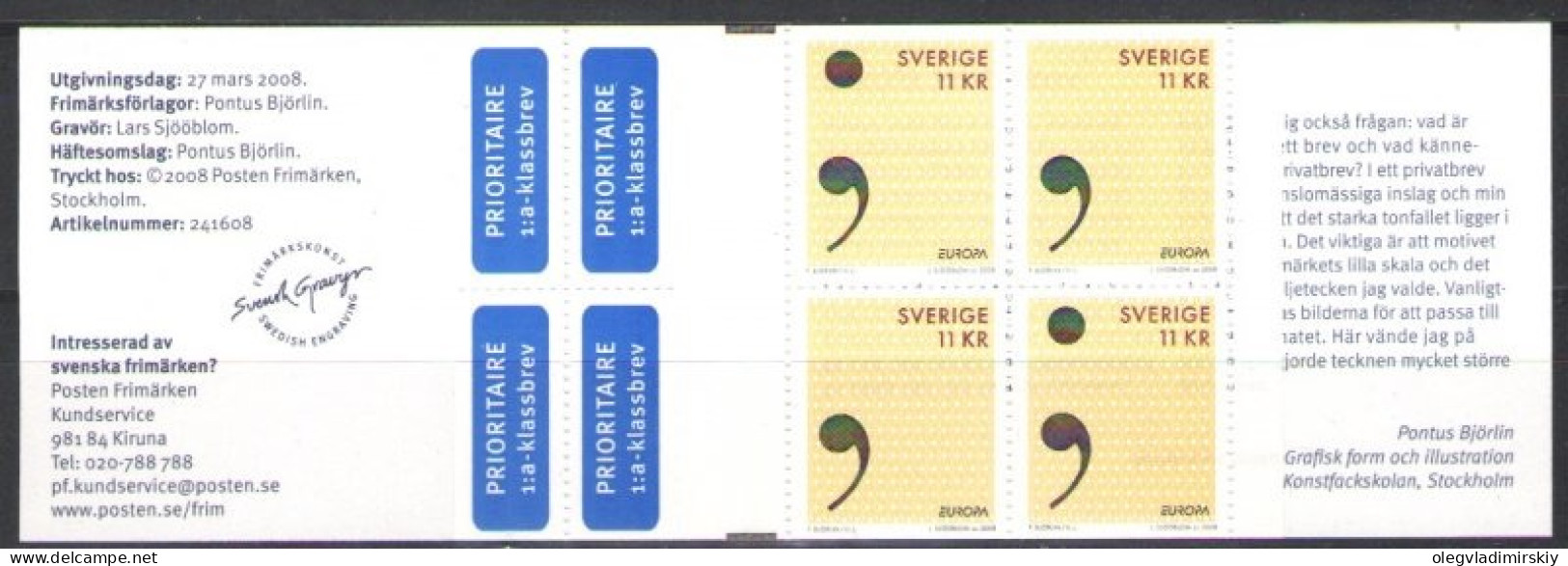 Sweden Schweden Suède 2008 Europa CEPT Letters Booklet MNH - 2008