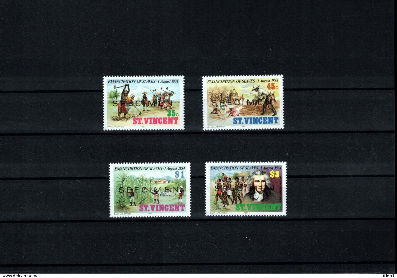 St. Vincent 1984 Emancipation Of Slaves Set With Overprint SPECIMEN Postfrisch / MNH - Cricket