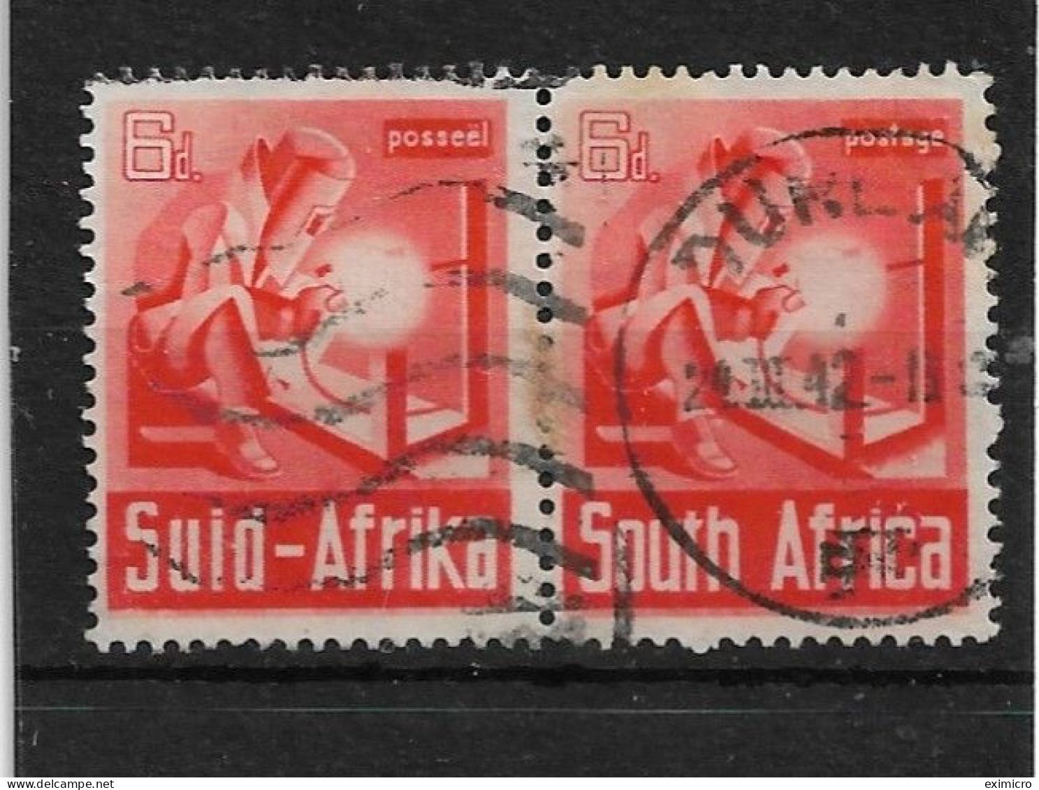 SOUTH AFRICA 1941 6d RED - ORANGE SG 93 FINE USED Cat £19 - Used Stamps