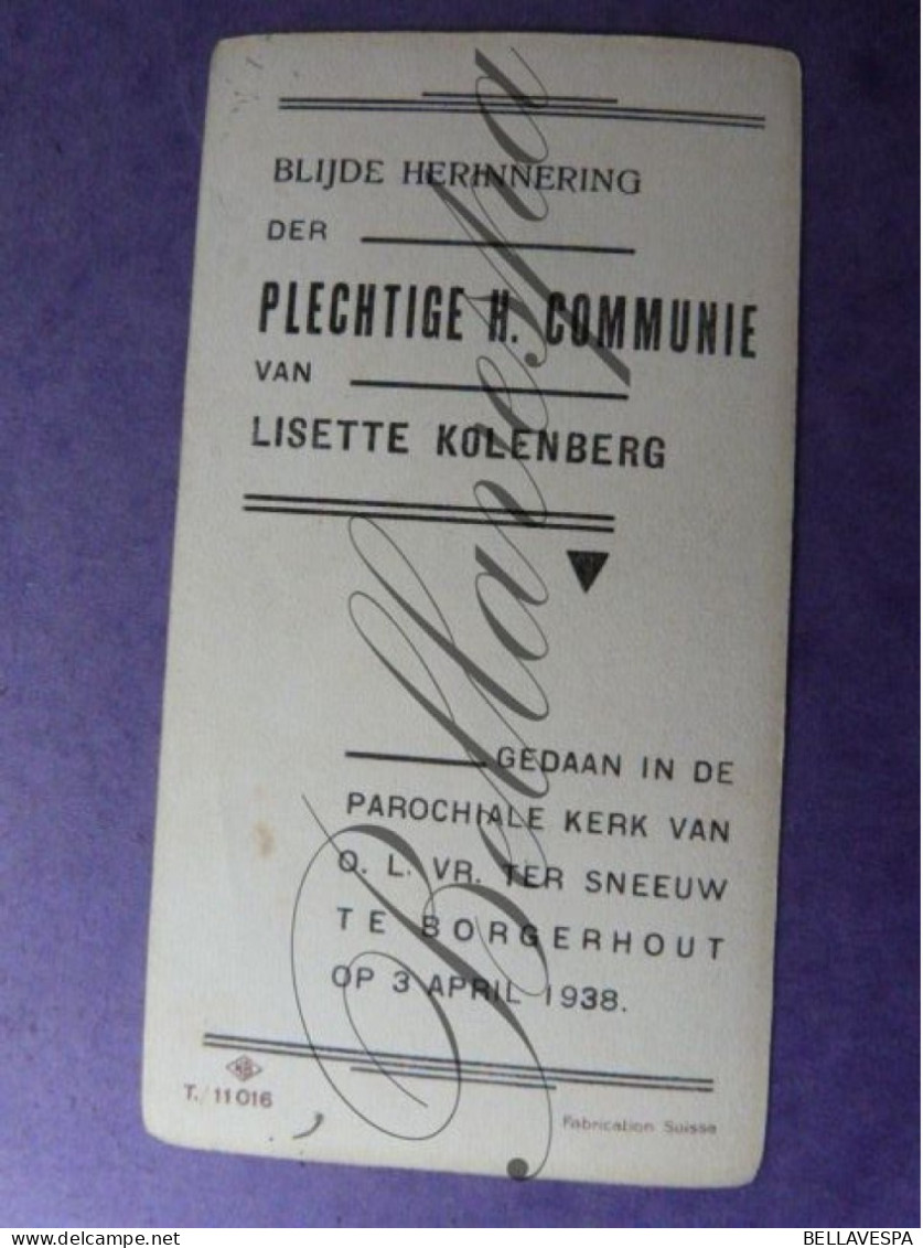 Lisette KOLENBERG Borgerhout 1938  T 11078 11016  11039 N.B. Suisse - Kommunion Und Konfirmazion