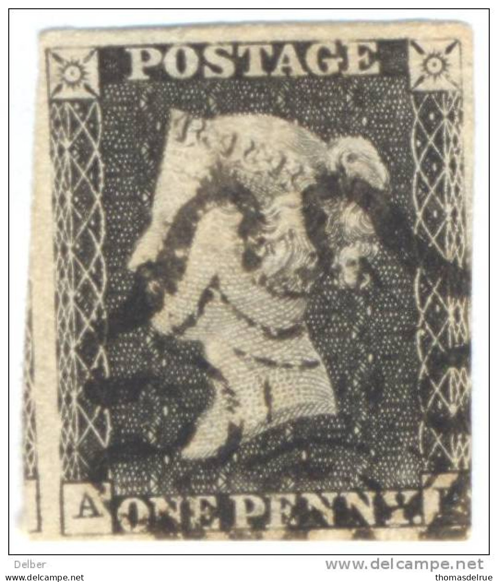 Gk403: Black PENNY : Plate 10 :  4 Margins : A__F - Used Stamps