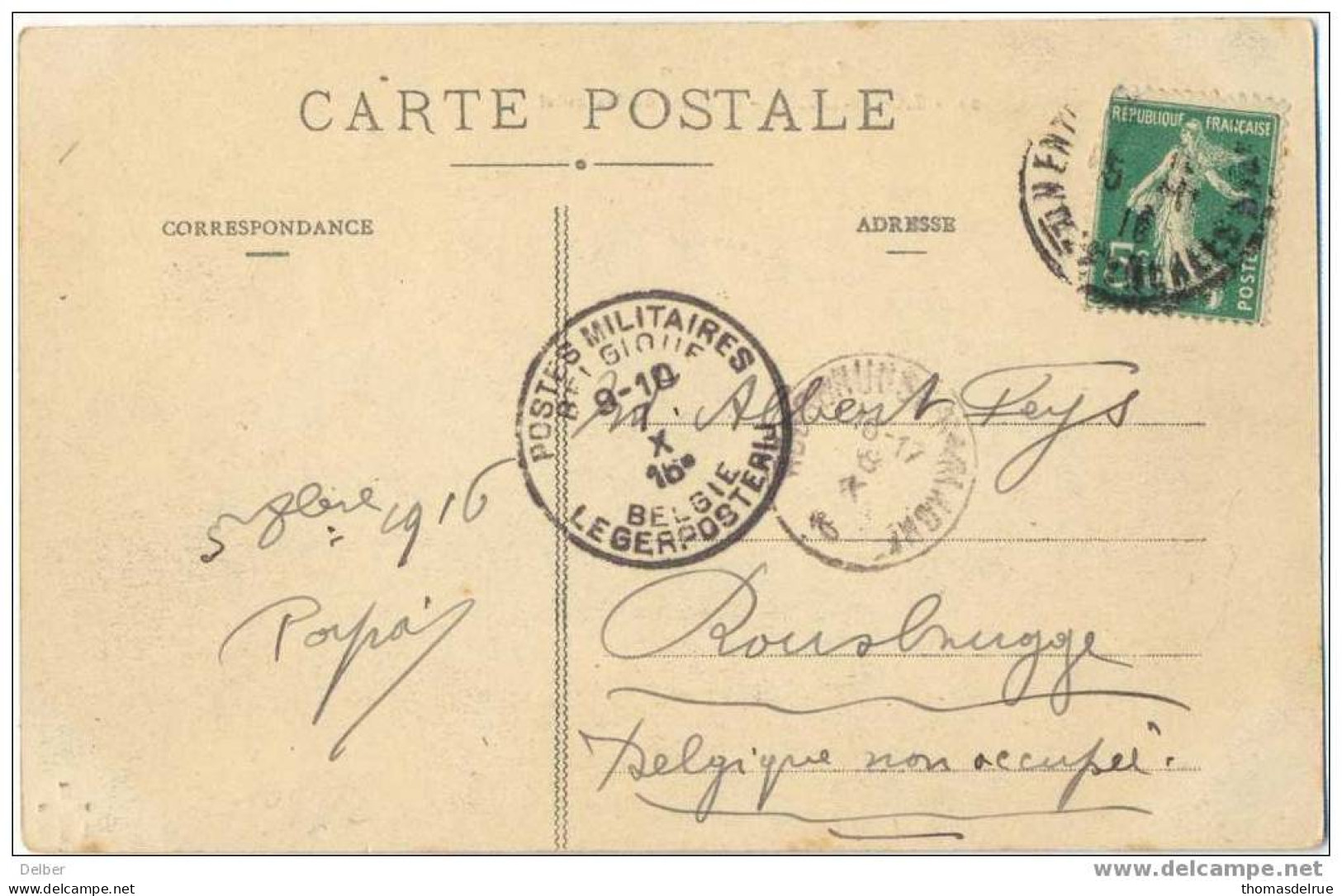 _P373 Postkaart: LOURDES  La Place Du Marcadal - 5ct Semeuse  >>> ROUSBRUGGE-HARINGHE  8  X 16 - Niet-bezet Gebied