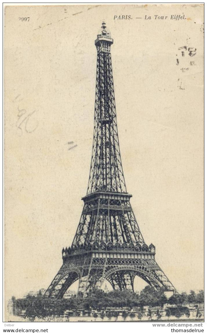 _P374 Postkaart: Paris Le Tour Eiffel - 5ct Semeuse  >>> PANNE 6 VII 1917 - Niet-bezet Gebied