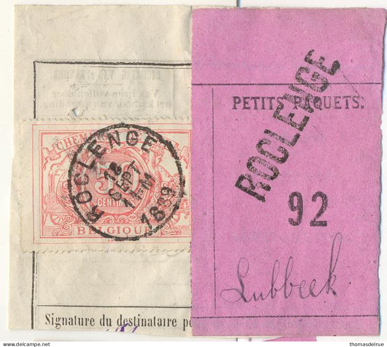 Be212: ROCLENGE - Griffe: ROCLENGE Verstuurd > Lubbeek:SP 11 Op Fragment Spoorwegdocument +  " étiquette " : E9: - Documenti & Frammenti