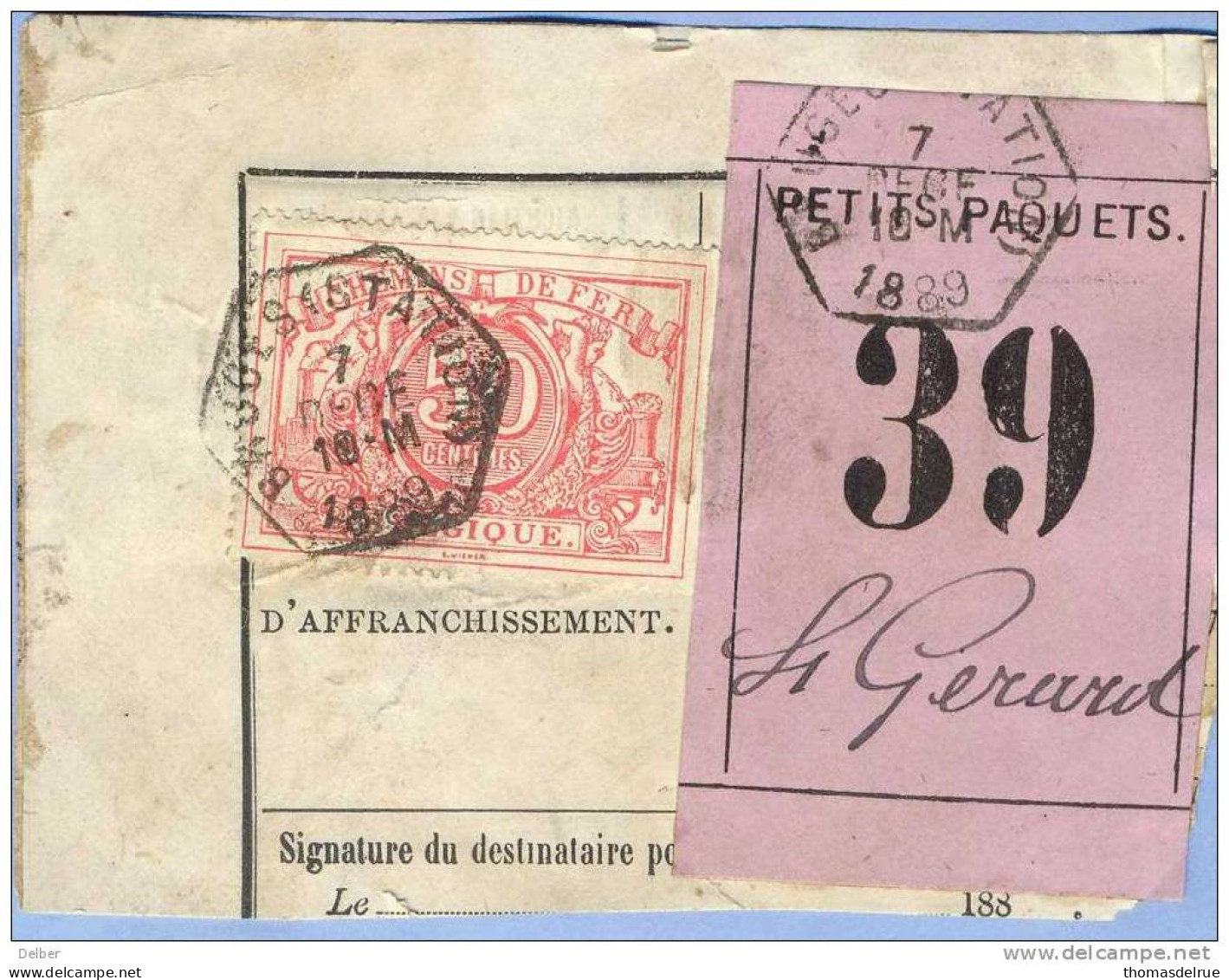 _V708:BRUGES(STATION) > St Gérard:  SP11/ Fragment Met " étiquette " PETITS PAQUETS: N° 39:  Type B: - Documents & Fragments