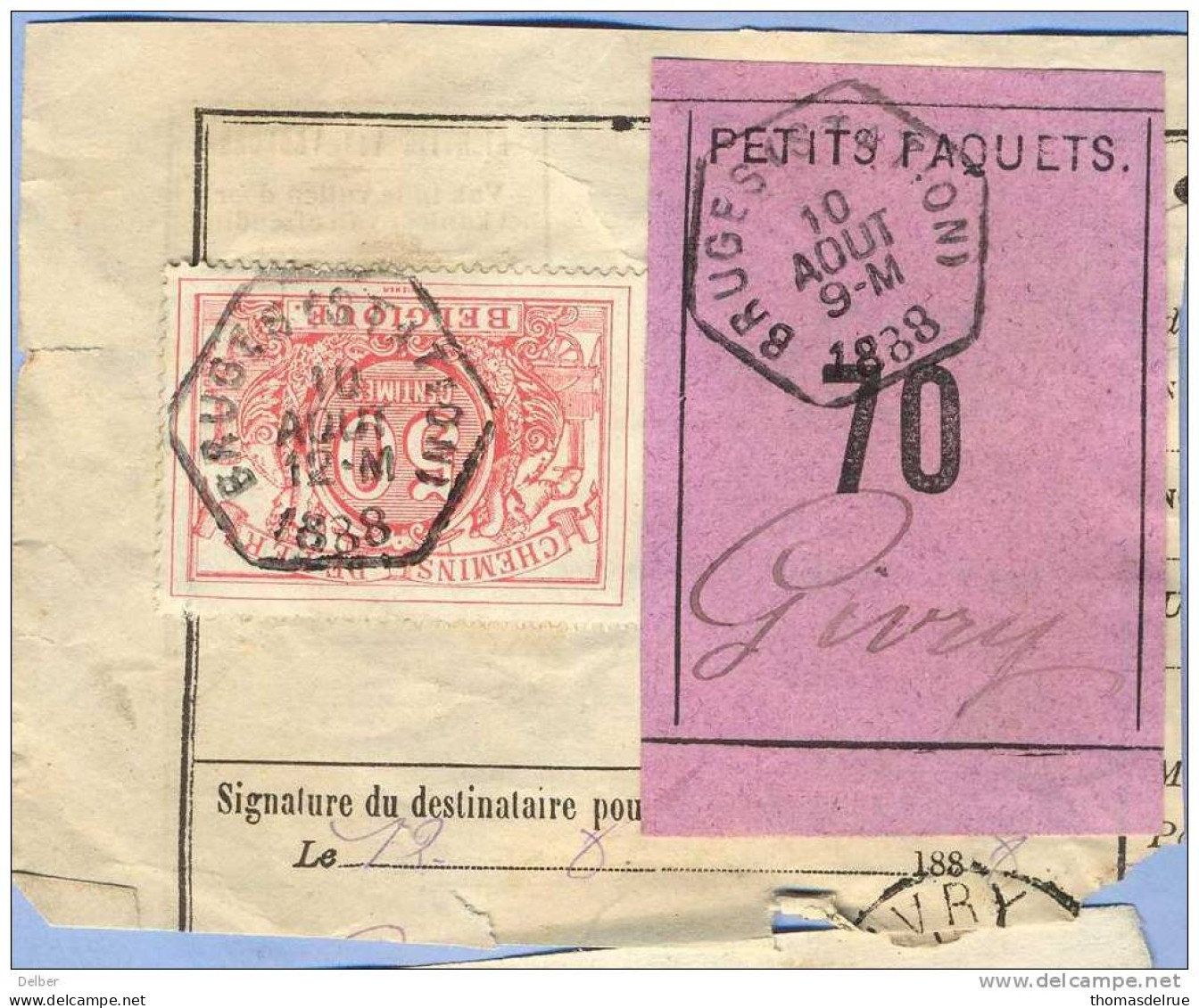 _V722:  BRUGES(STATION) > Givry: SP11/ Fragment PETITS PAQUETS Met " étiquette ": N°70: Type B: - Documents & Fragments