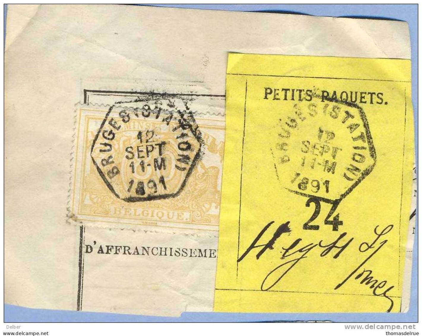 _V727: BRUGES(STATION) > Heyst S/Mer:  SP12/ Fragment Met " étiquette " PETITS PAQUETS: N° 24: Type B: - Documenten & Fragmenten