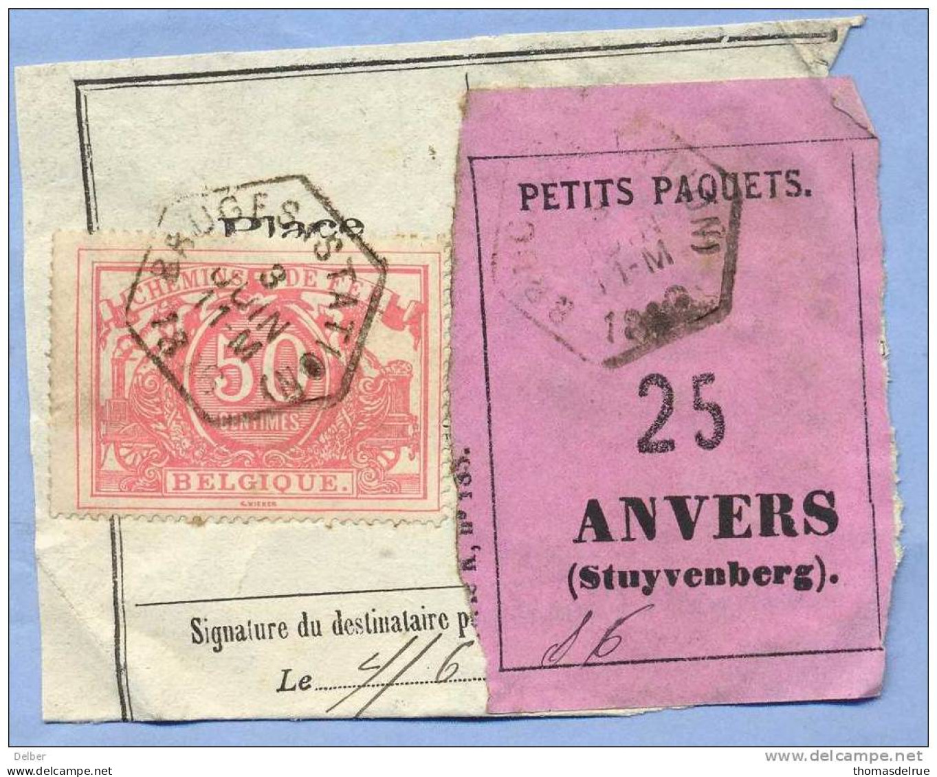 _V746: BRUGES(STATION)> ANVERS(STUYVENBERG)SP11/ Fragment Met " étiquette " PETITS PAQUETS: N° 25: Type B: - Documents & Fragments