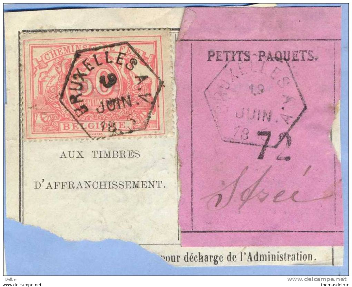 _V763: BRUXELLES A.V.  > Strée:  SP11/ Fragment Met " étiquette " PETITS PAQUETS: N° 72: Type Be: - Documenten & Fragmenten