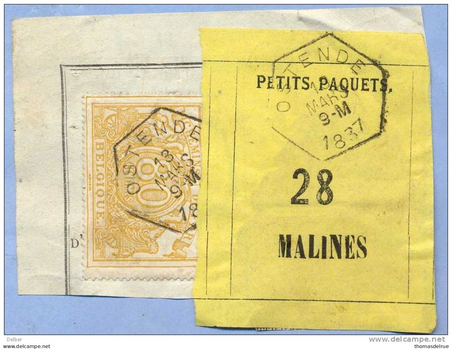 _V777:  OSTENDE > MALINES: SP12/ Fragment Met " étiquette " PETITS PAQUETS: N° 28: Type B: - Documents & Fragments