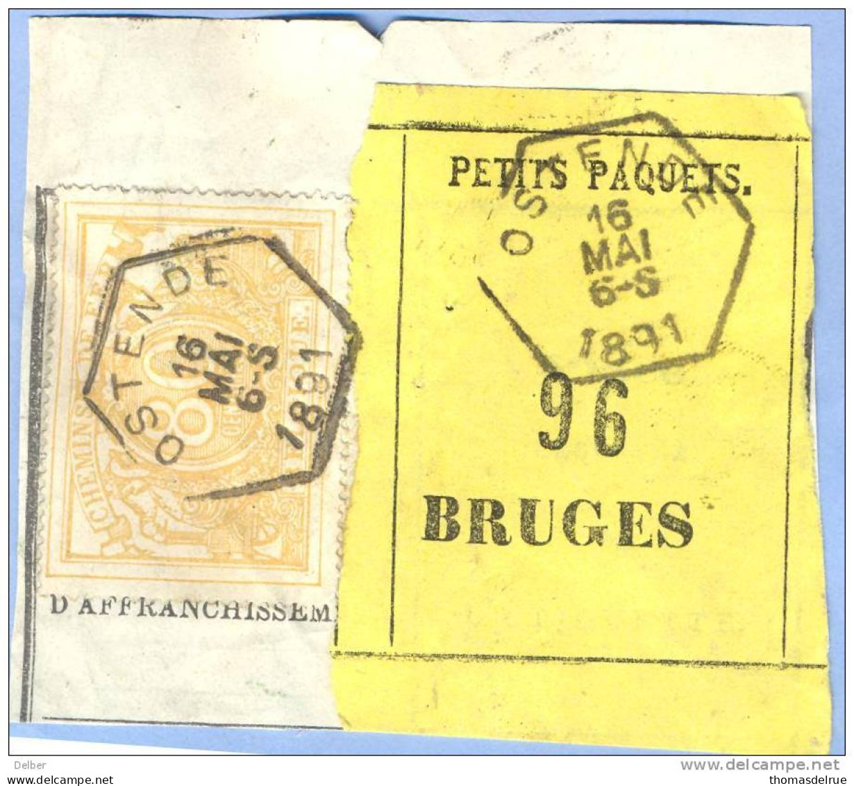 _V784: OSTENDE > BRUGES: SP12/ Fragment Met " étiquette " PETITS PAQUETS: N° 96: Type B: - Documents & Fragments