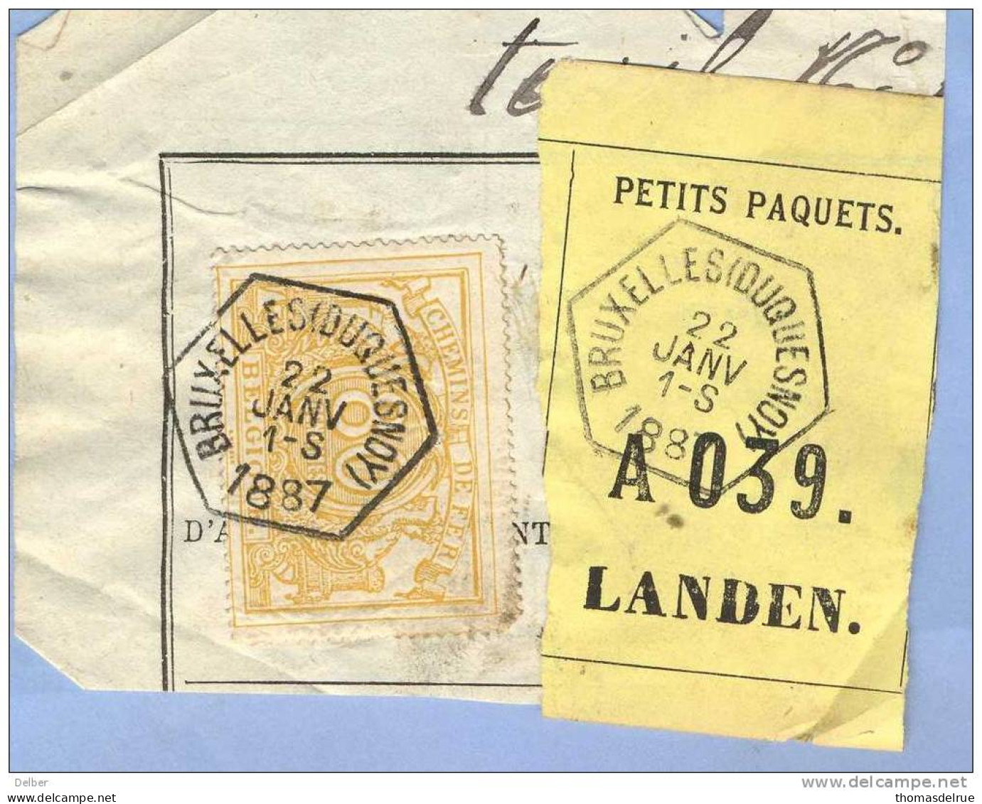 _V786: BRUXELLES(DUQUESNOY) > LANDEN:  SP12/ Fragment Met " étiquette " PETITS PAQUETS: N° A039: Type B: - Documenten & Fragmenten