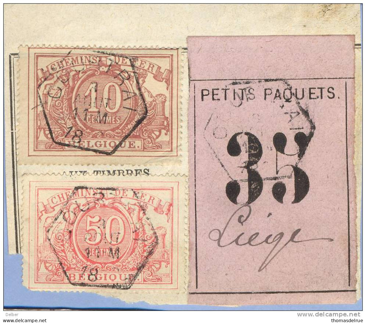 _V789:COURTRAI > Liège + Bijfrankering  Voor " ASSURANCES" : 10ct: :SP11/ Fragment Met " étiq PETITS PAQUETS N° 35 Type - Documenten & Fragmenten