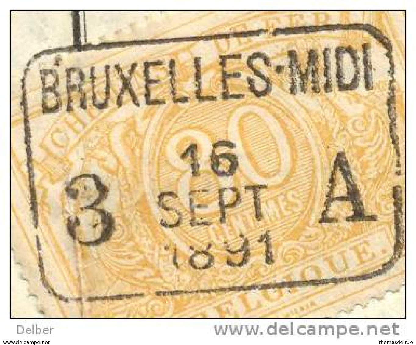 _V845: BRUXELLES-MIDI 3 __A  16 SEPT 1891  >  Deynze: SP12/ Fragment Met  " étiquette " : PETITS PAQUETS:30: - Documenten & Fragmenten