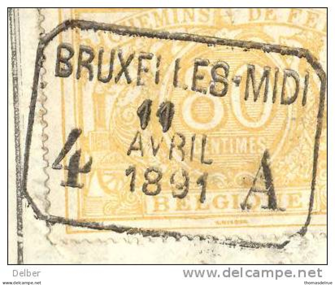 _V844:BRUXELLES-MIDI 4 __A  11 AVRIL 1891  >  Bruges: SP12/ Fragment Met  " étiquette " : PETITS PAQUETS:81: - Documenten & Fragmenten