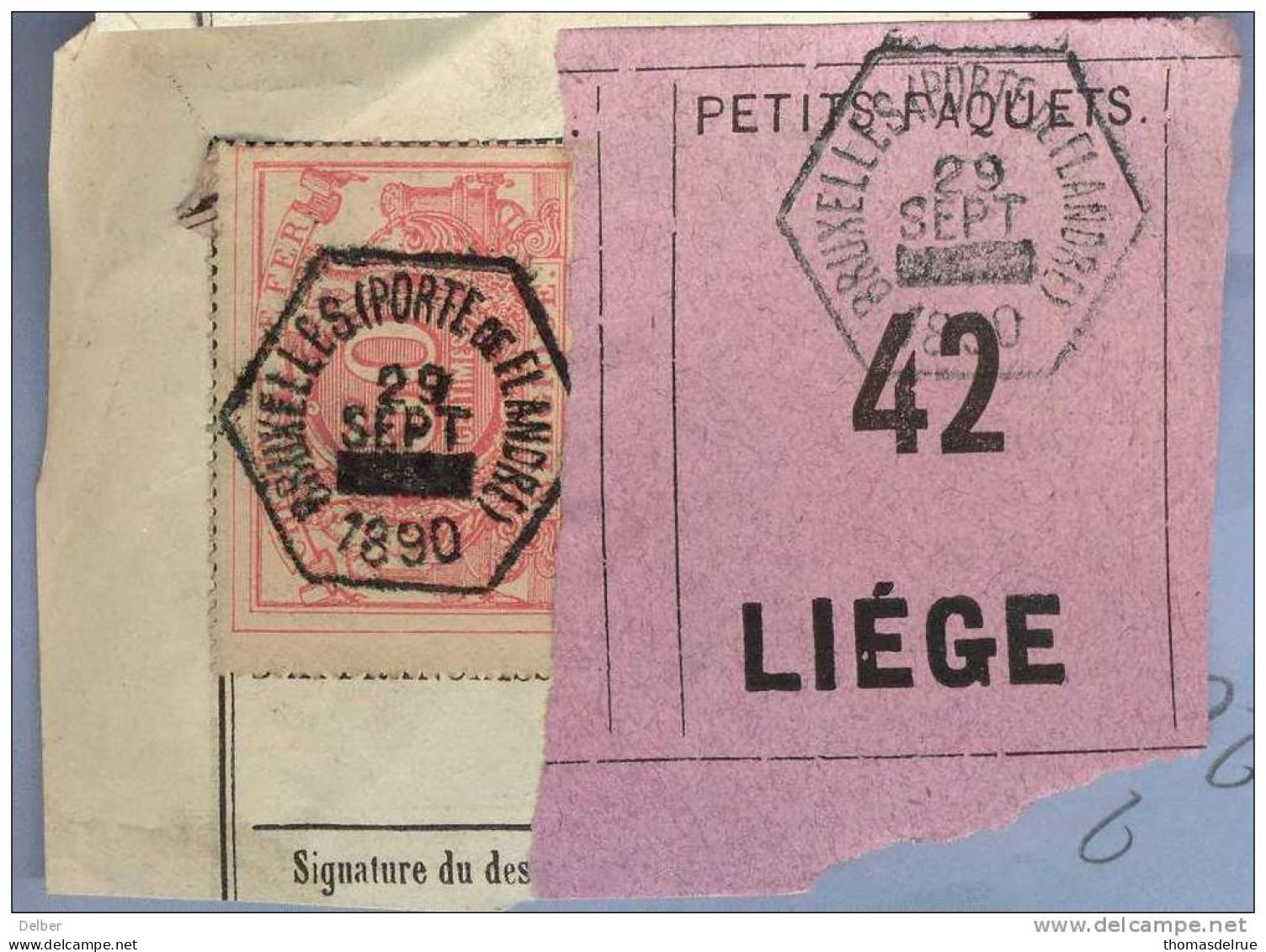 _V896: BRUXELLES(PORTE DE FLANDRE)  > LIEGE: SP11/ Fragment Met  " étiquette "  PETITS PAQUETS : N° 42 : Type Bb: - Documents & Fragments