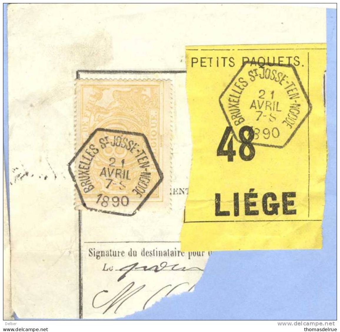 _V890: BRUXELLES ST-JOSSE-TEN-NOODE > LIEGE:  SP12/ Fragment Met  " étiquette "  PETITS PAQUETS: N° 48: Type B: - Dokumente & Fragmente