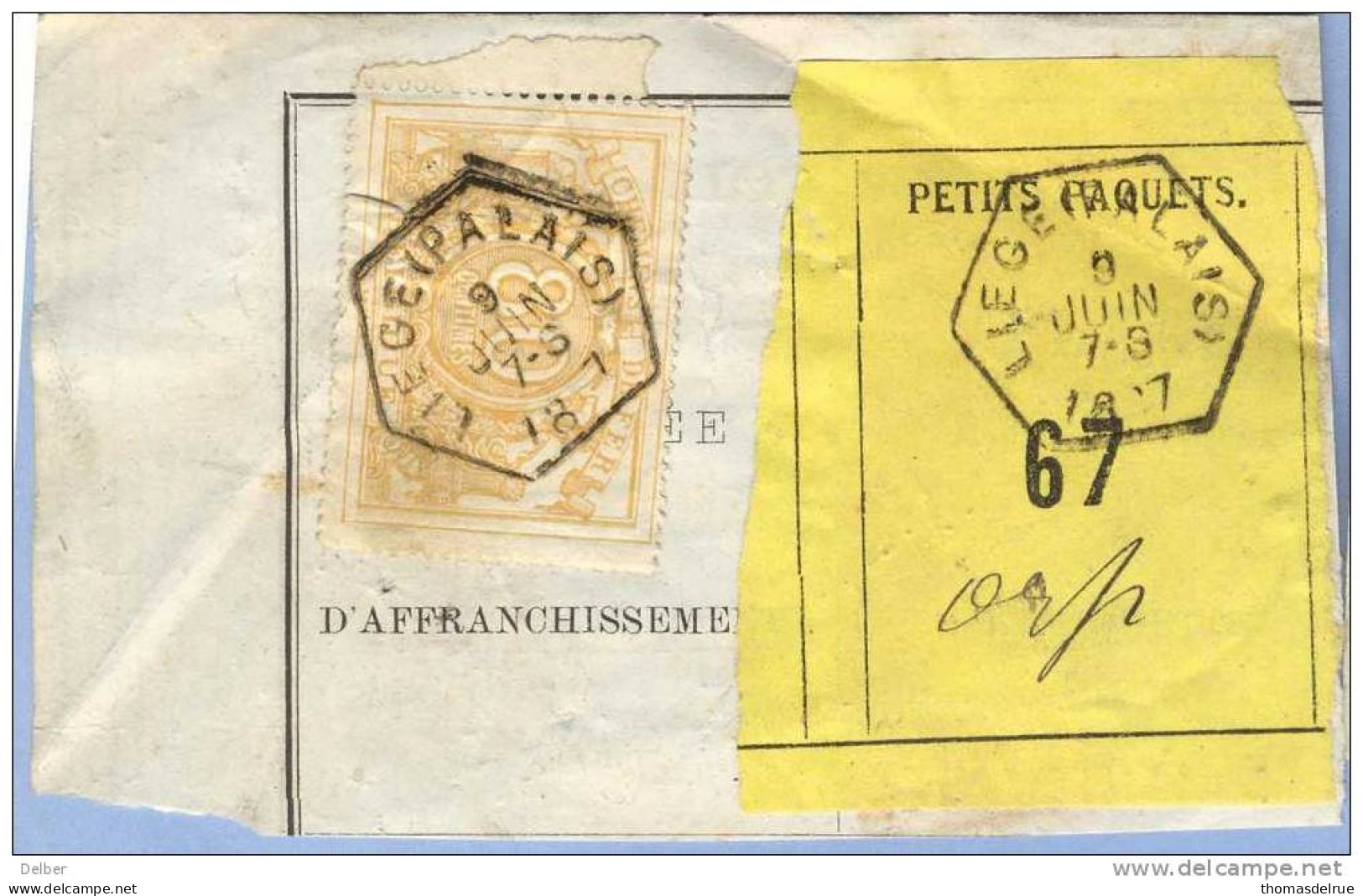 _V951:  LIEGE(PALAIS)  > Orp  - Expresse: SP12/ Fragment PETITS PAQUETS Met  " étiquette " : N° 80: Type B: - Documentos & Fragmentos