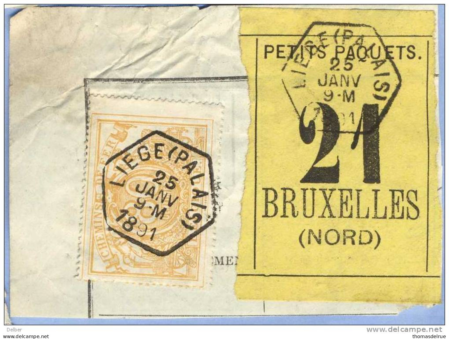 _V954: LIEGE(PALAIS)  > BRUXELLES(NORD)  - Expresse: SP12/ Fragment PETITS PAQUETS Met  " étiquette " : N° 21: Type B: - Dokumente & Fragmente