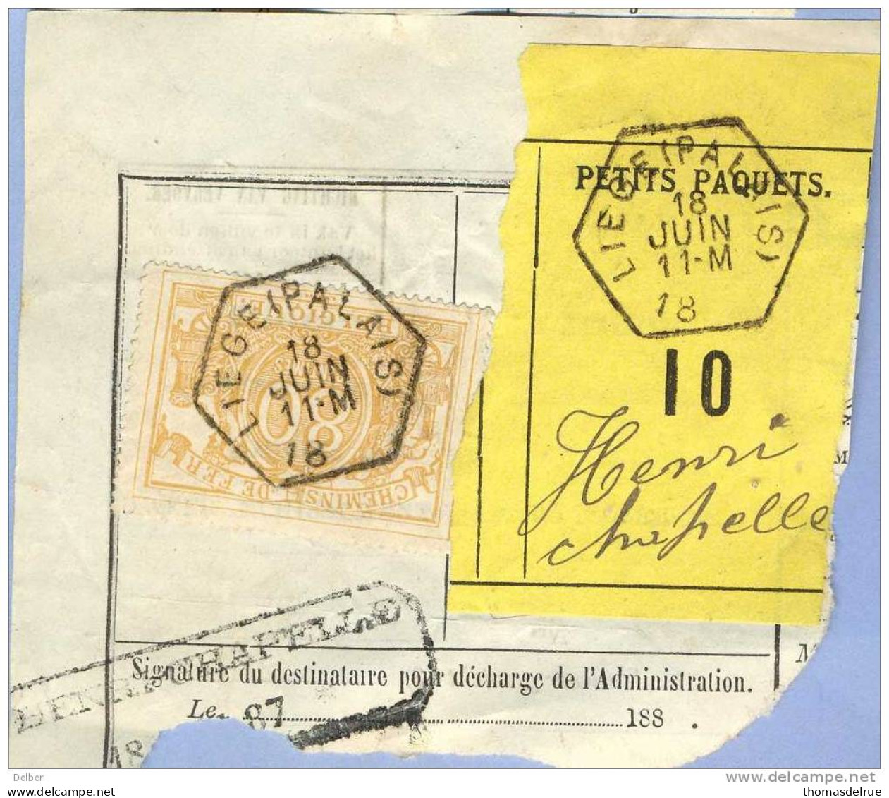 _V958: LIEGE(PALAIS)  > Henri Chapelle - Expresse: SP12/ Fragment PETITS PAQUETS Met  " étiquette " : N° 77 : Type B_J2: - Dokumente & Fragmente