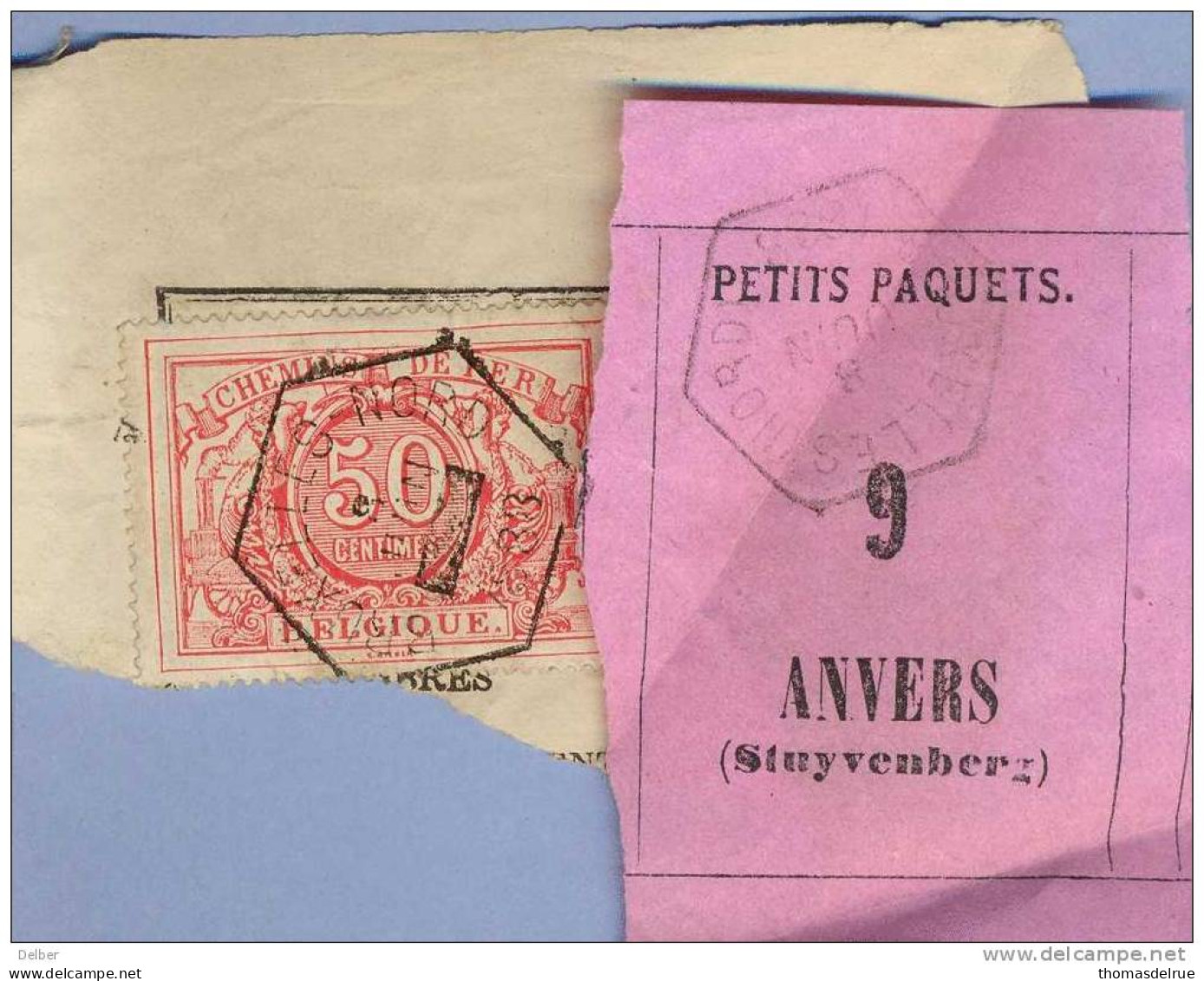 _V897: BRUXELLES(NORD) > ANVERS(STUYVENBERG): SP11: Bb: BRUXELLES-NORD/ Fragm. " étiquette  PETITS PAQUETS : 9 : Type Bc - Documenten & Fragmenten