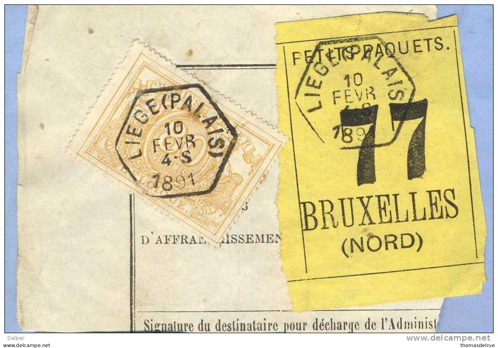 _V959: LIEGE(PALAIS)  > BRUXELLES(NORD) - Expresse: SP12/ Fragment PETITS PAQUETS Met  " étiquette " : N° 77 : Type B: - Documentos & Fragmentos