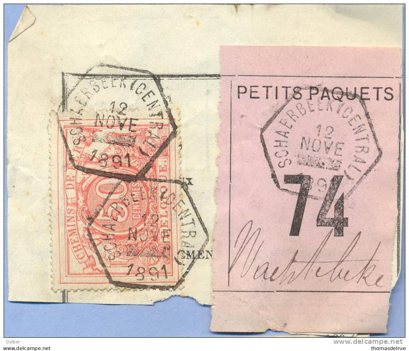 _V967: SCHAERBEEK( CENTRAL) > Wachtebeke: SP11/ Fragment PETITS PAQUETS Met  " étiquette " : N° 74: Type Bb: - Documents & Fragments