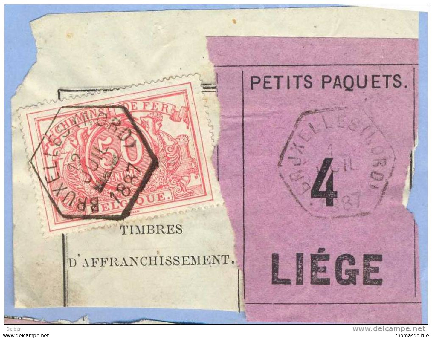 _V994:BRUXELLES(NORD) /zegel >LIEGE -Tarief:Grande Vitesse: SP11/ Fragment  " étiquette PETITS PAQUETS Met :4: Type Bb_D - Dokumente & Fragmente