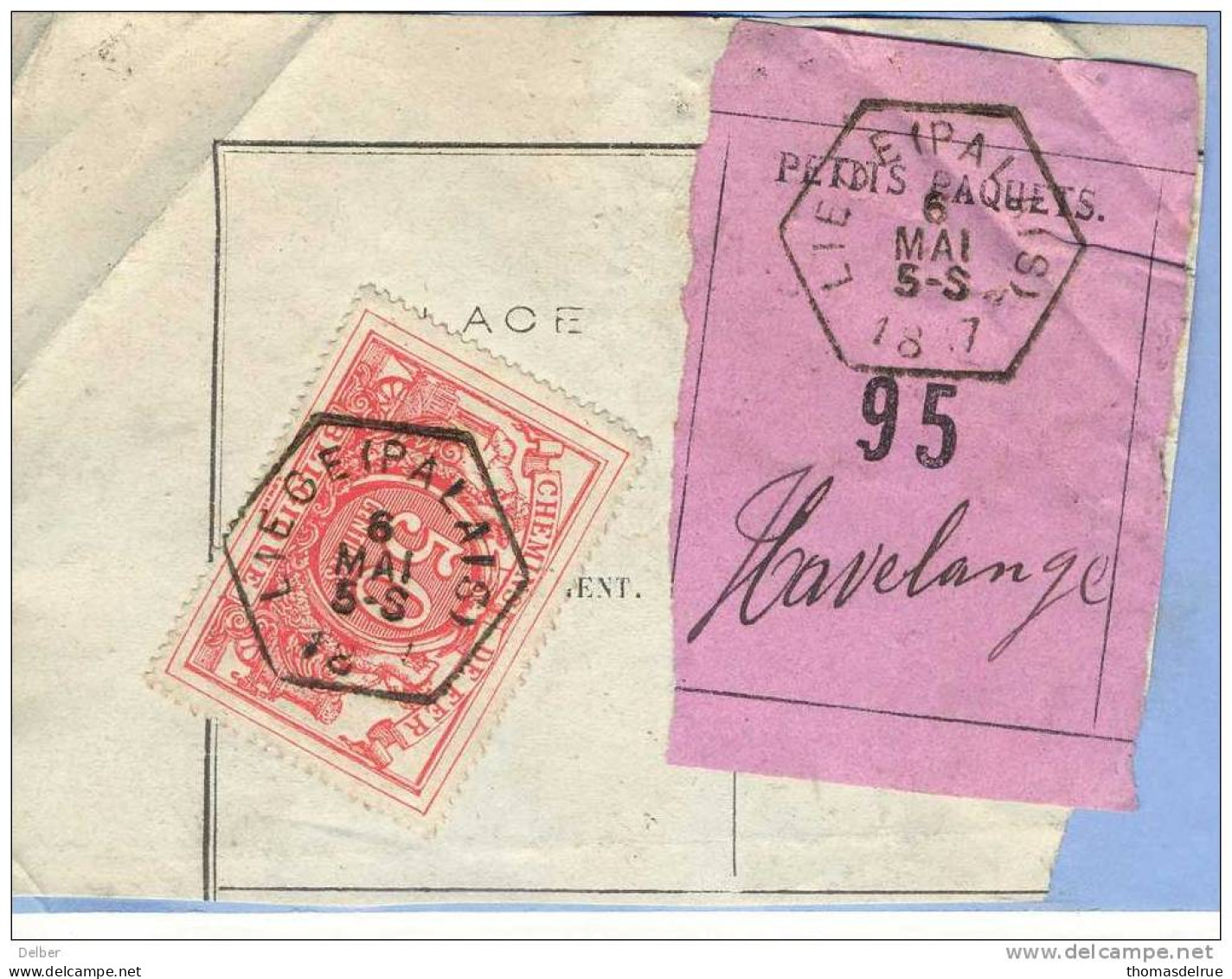 _V978: LIEGE(PALAIS)  > Havelange - Grand Vitesse  : Fragment PETITS PAQUETS Met  " étiquette ": SP11/  N° 95 : Type B: - Documenti & Frammenti