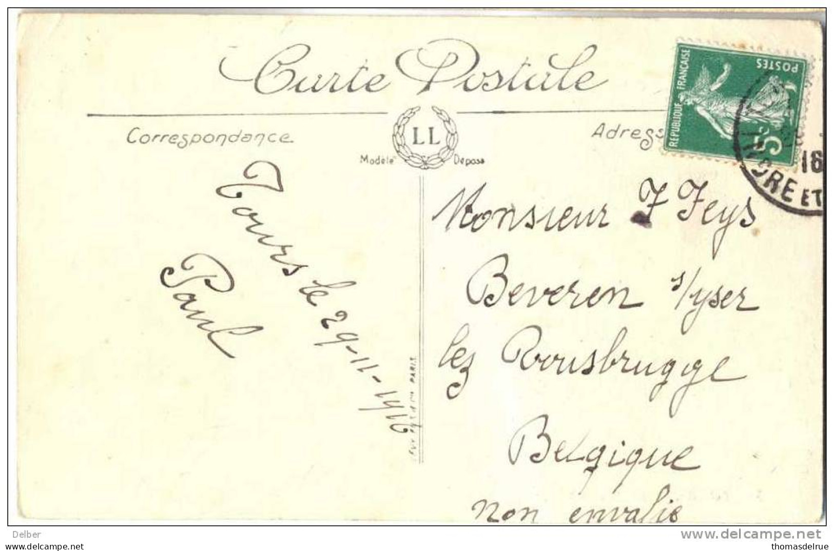_G960:5 - TOURS  - LA TOUR CHARLEMAGNE... > Rousbrugge ...( Geen A.S.) 1916 - Niet-bezet Gebied