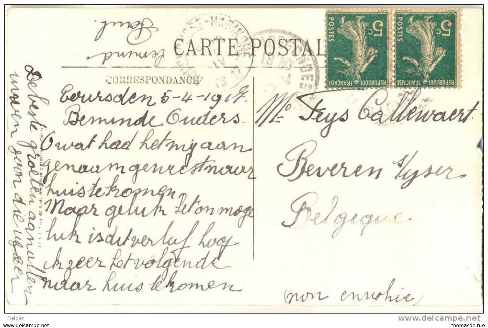 _G973:pk>Beveren S/Yser: Aankomst:ROUSBRUGGE-HARIN GHE  10 IV 1917  < 3: CHEVERNY - Le Château - La Façade Sud-est - Zona No Ocupada