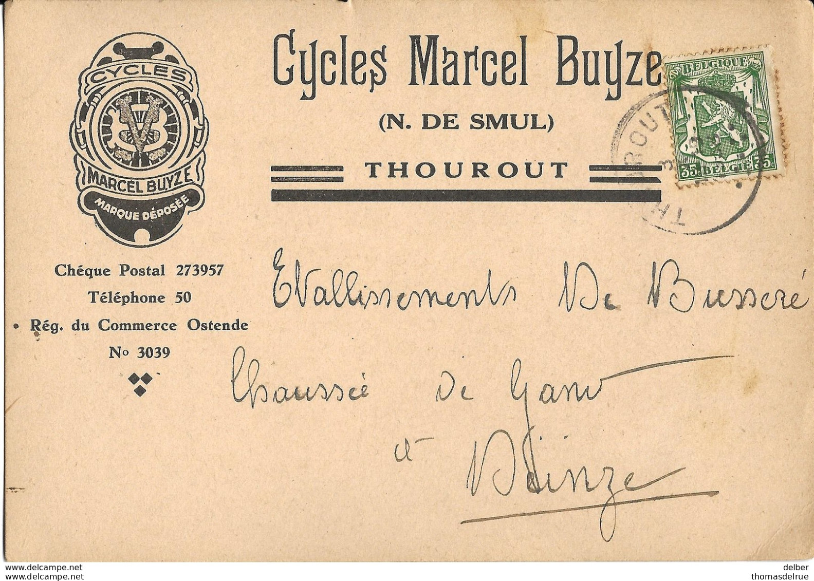 9Dp-417: Cycles Marcel Buyze (N. DE Smul) THOUROUT  > Deinze 1934 - Torhout