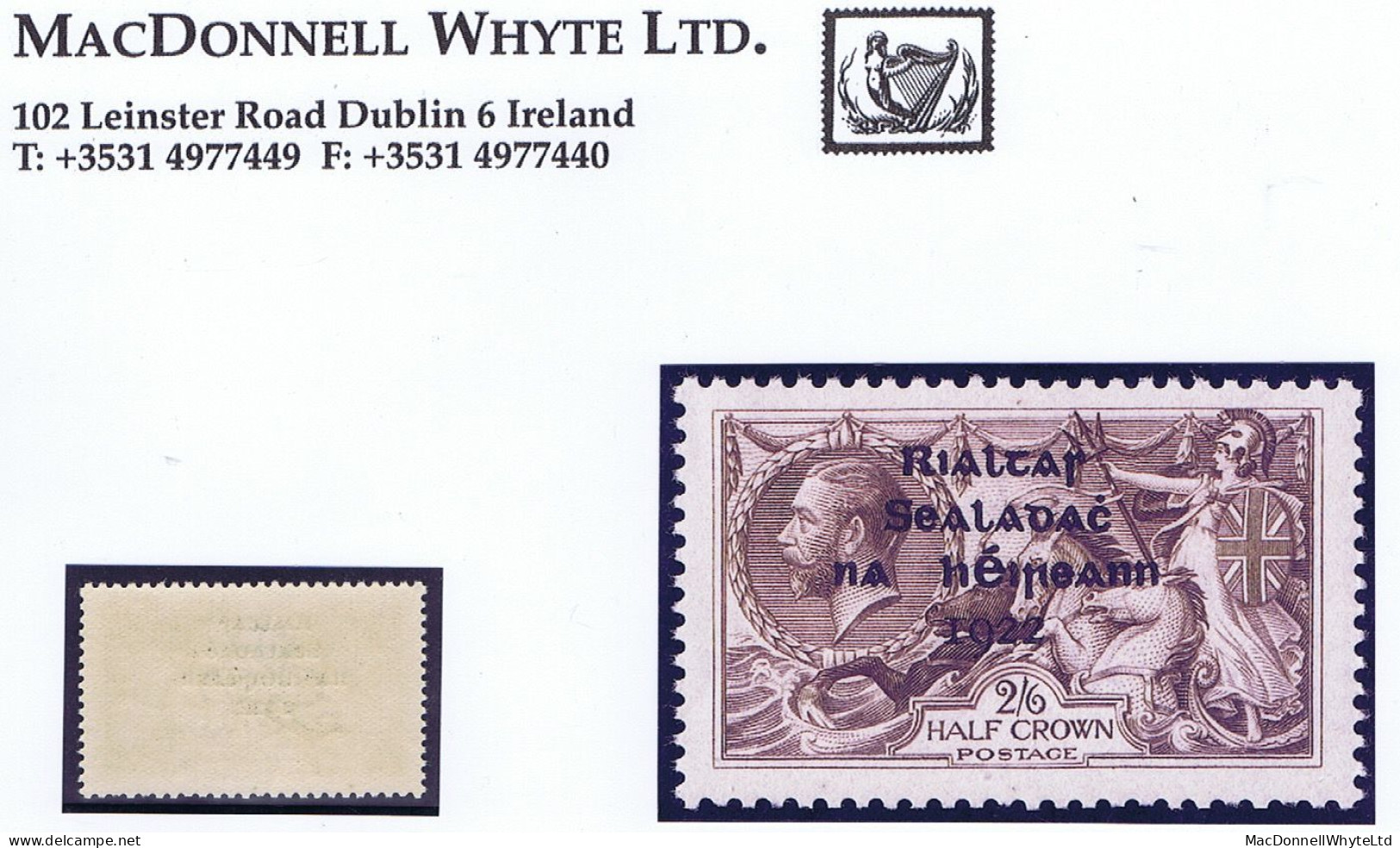 Ireland 1922 (Oct) Thom Rialtas 4-line Opt In Blue-black On 2/6d Brown Mint Unmounted Never Hinged - Ungebraucht