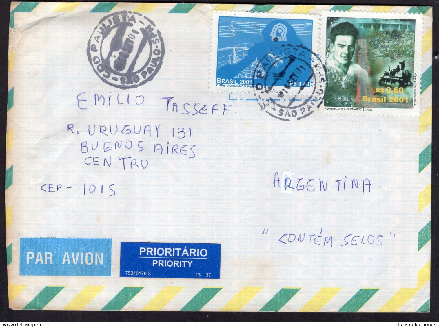 Brasil - 2001 - Letter - Air Mail - Sent To Argentina - Caja 1 - Lettres & Documents