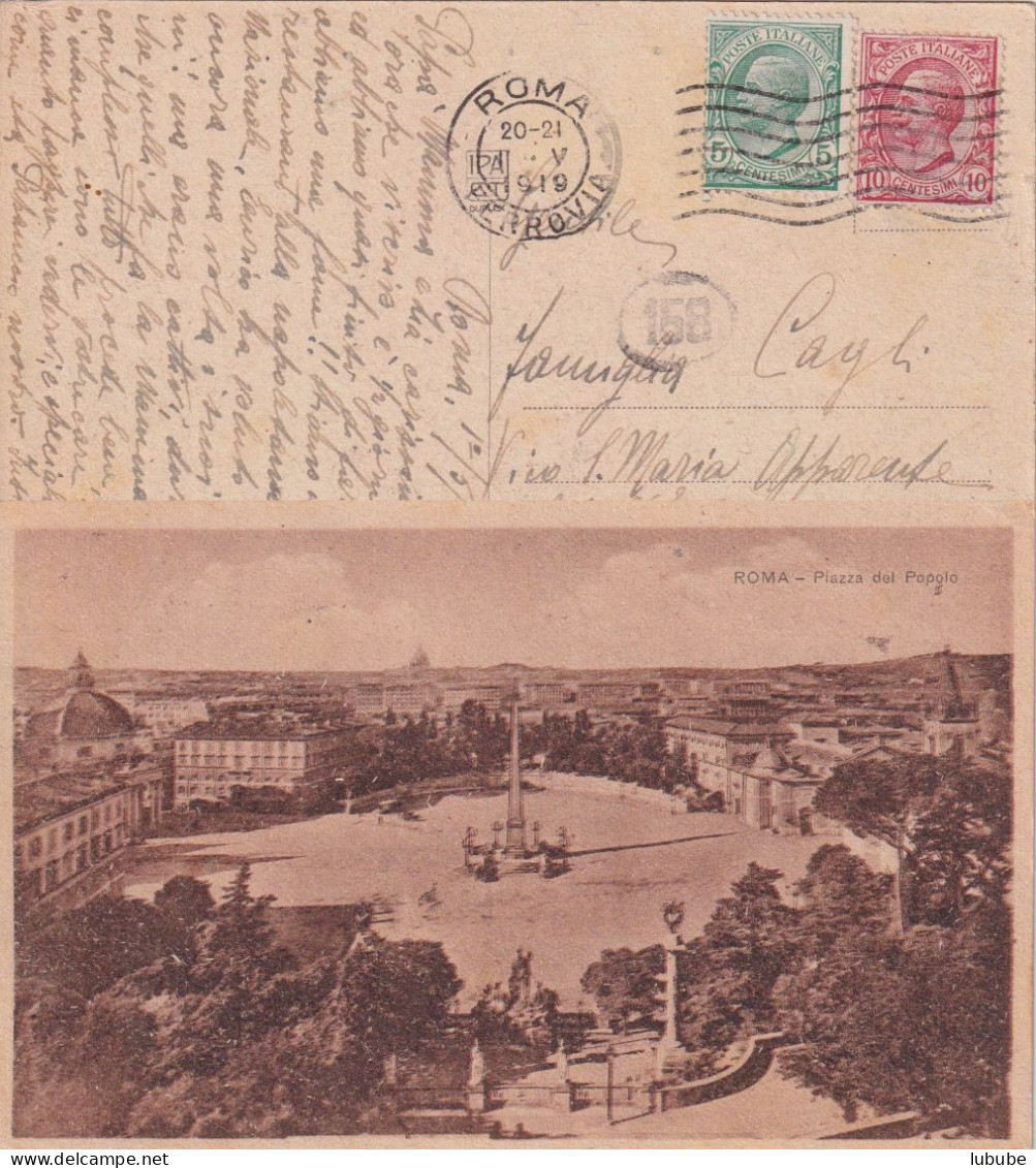 AK  "Roma - Piazza Del Popolo" - Napoli       1919 - Parques & Jardines