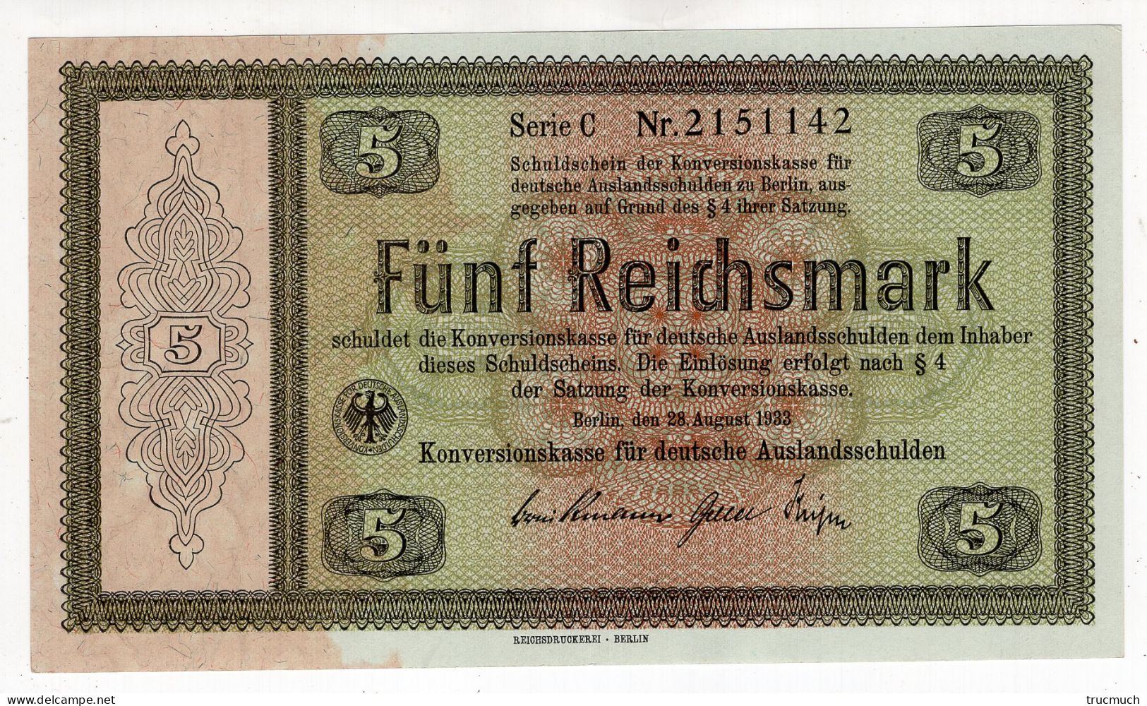 110 - ALLEMAGNE - 5 Reichsmark - 28.08.1933 - 5 Reichsmark