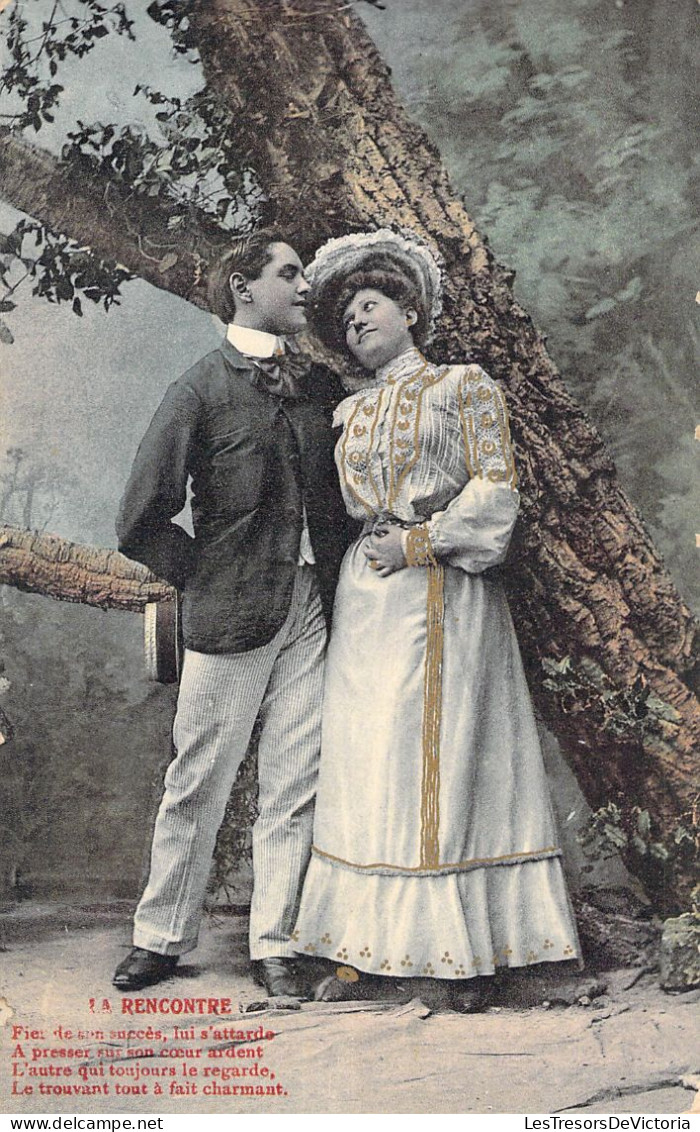 FANTAISIE - couple - lot de 5 cpa d'un homme en train de séduire une femme - la rencontre - carte postale ancienne