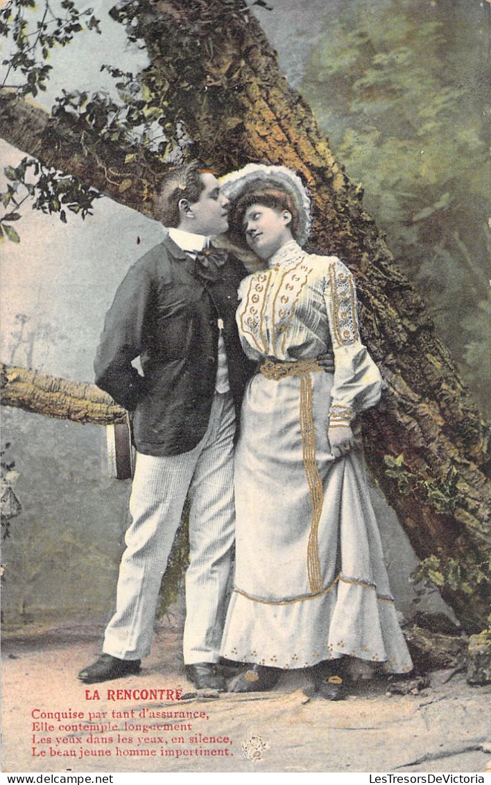 FANTAISIE - couple - lot de 5 cpa d'un homme en train de séduire une femme - la rencontre - carte postale ancienne