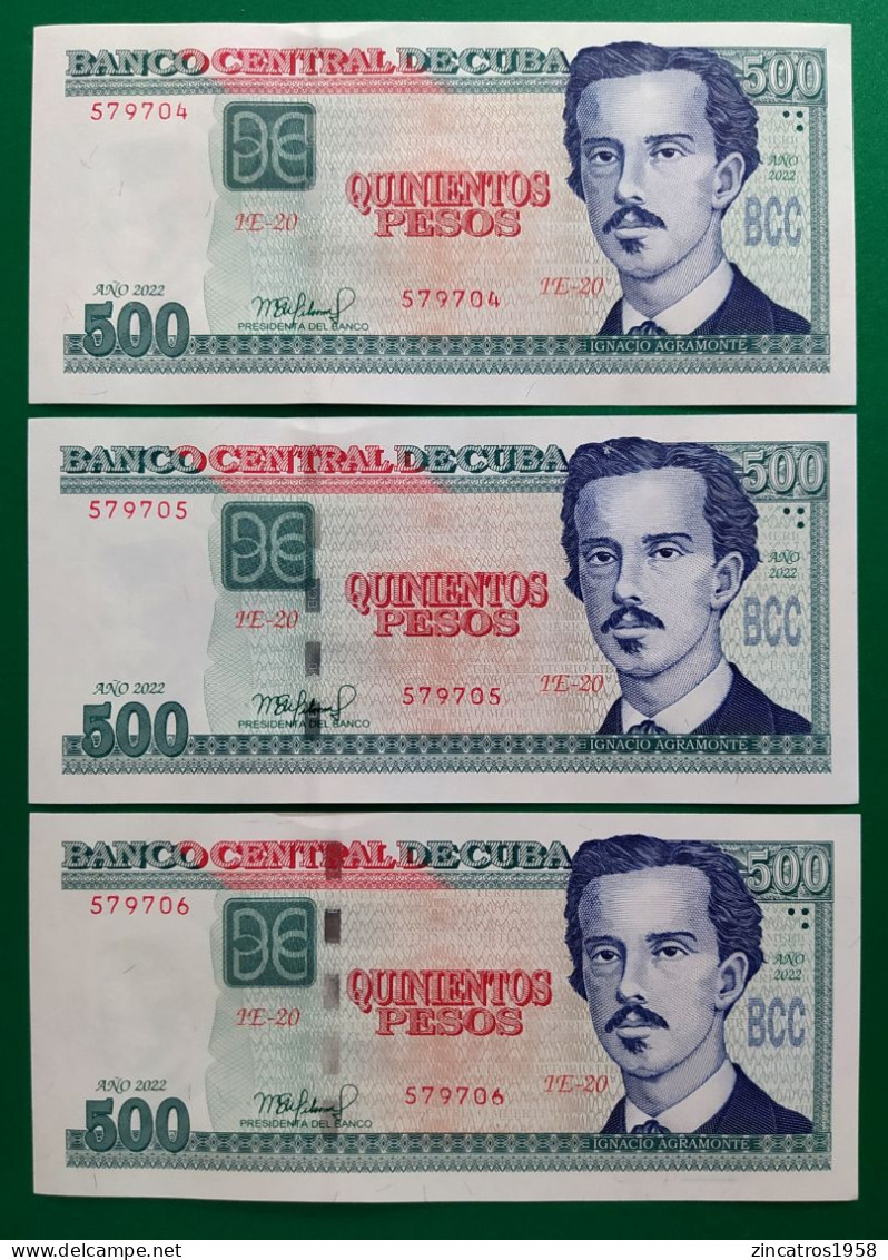 Cuba / Lot 3 X 500 Pesos 2022 100% UNC Ignacio Agramonte/ Consecutive Numbers From Bundle + Best Price You Can Find+++ - Cuba