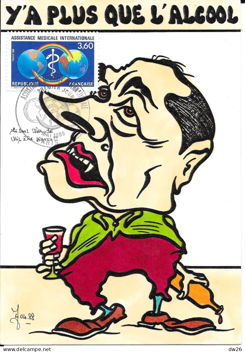 Illustration Jacques Lardie 1988 - Caricature Lafleur (Nouvelle Calédonie) Y'a Plus Que L'alcool - Carte Maximum - Lardie