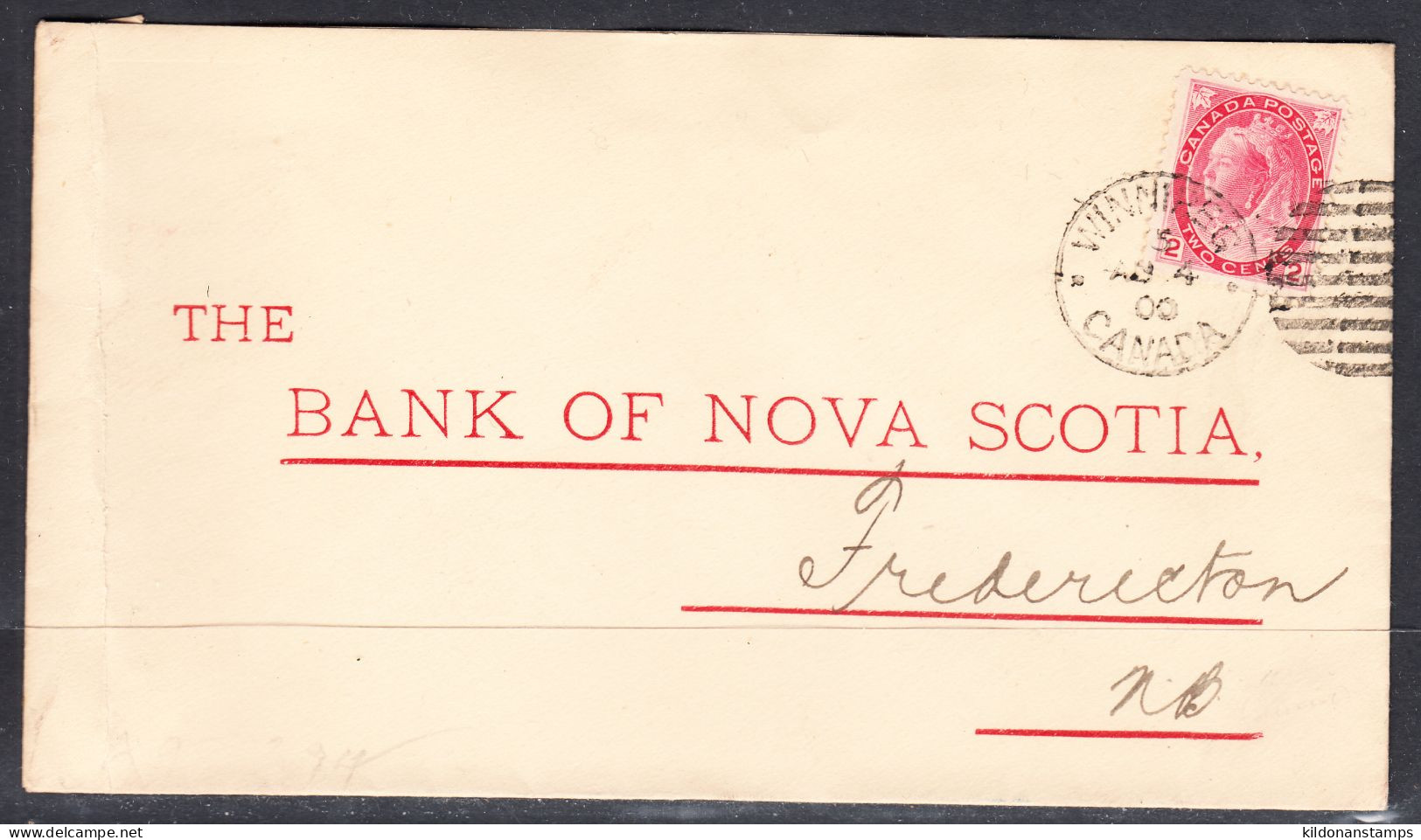 Canada Cover, Winnipeg Manitoba, Aug 4 1900, To Bank Of Nova Scotia Fredricton NB - Briefe U. Dokumente