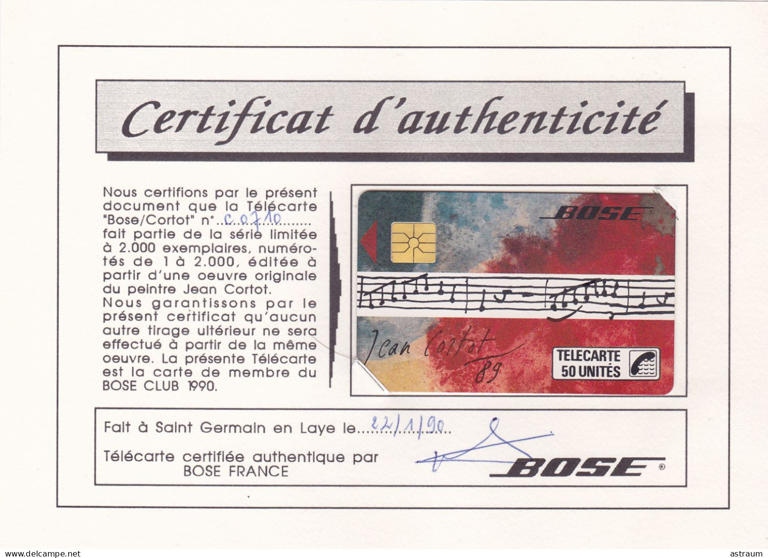 Telecarte Privée D159 Neuve Avec Encart - Bose Cortot - 50U 1989 - Gem -  2000 Exemplaires - Telefoonkaarten Voor Particulieren