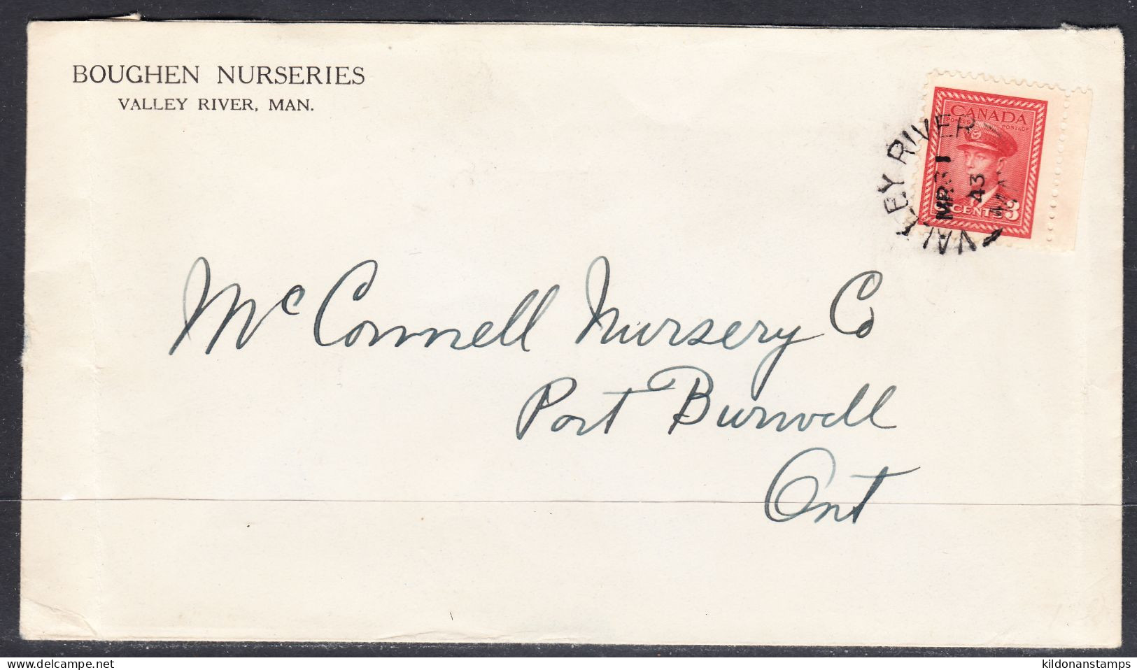 Canada Cover, Valley River Manitoba, Mar 31 1943, A1 Broken Circle Postmark, To Port Burwell ON - Storia Postale