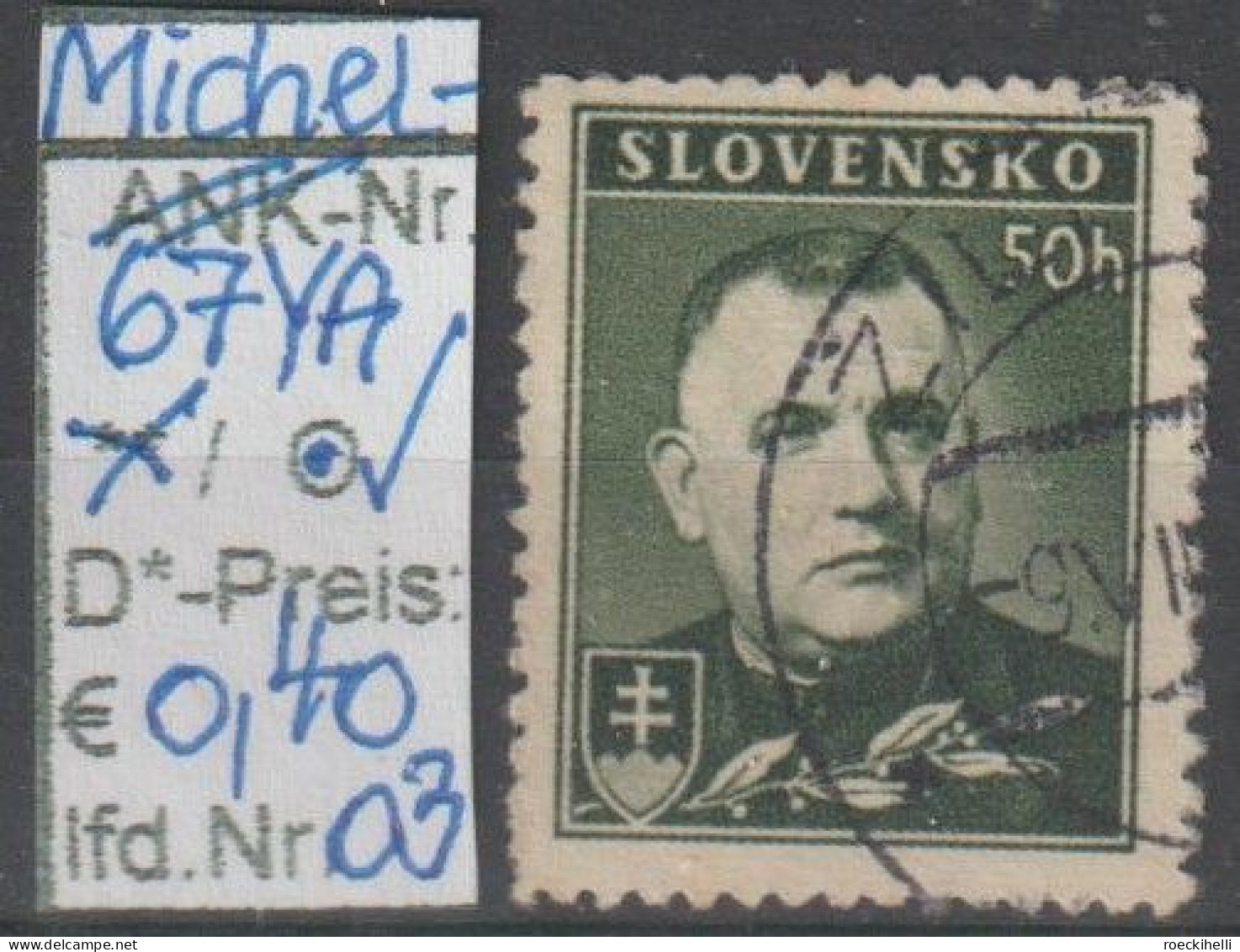 1939 - SLOWAKEI - FM/DM "Präsident Tiso" 50 H Dkl'olivgrün - O  Gestempelt - S.Scan (67YAo 01-03 Slowakei) - Used Stamps