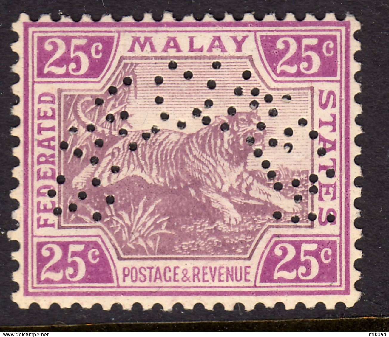 FMS 1929 25c Purple & Magenta Specimen SG70S Unmounted Mint - Federated Malay States