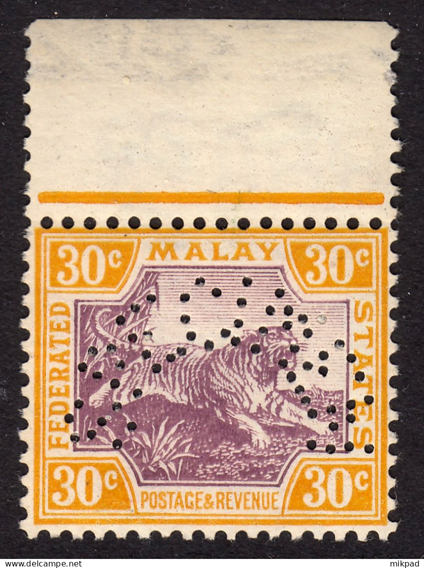 FMS 1929 30c Purple & Orange Yellow Specimen SG71S Unmounted Mint - Federated Malay States