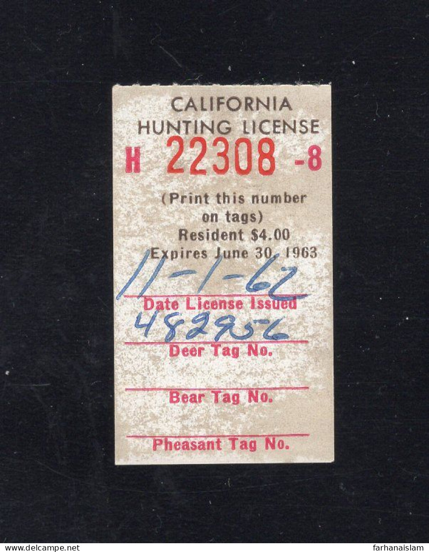 1965-66 California Hunting License Validation Stamp CAHV-4J Resident Junior - Collezioni & Lotti