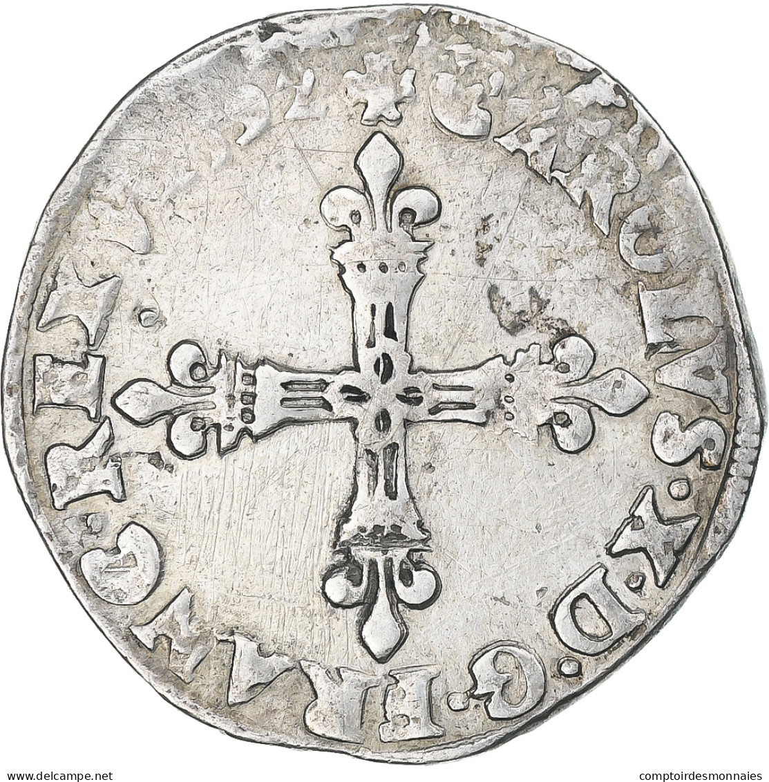 France, Charles X, 1/4 Ecu, 1592, Paris, Rare, TB+, Argent, Gadoury:521 - 1589-1610 Enrico IV