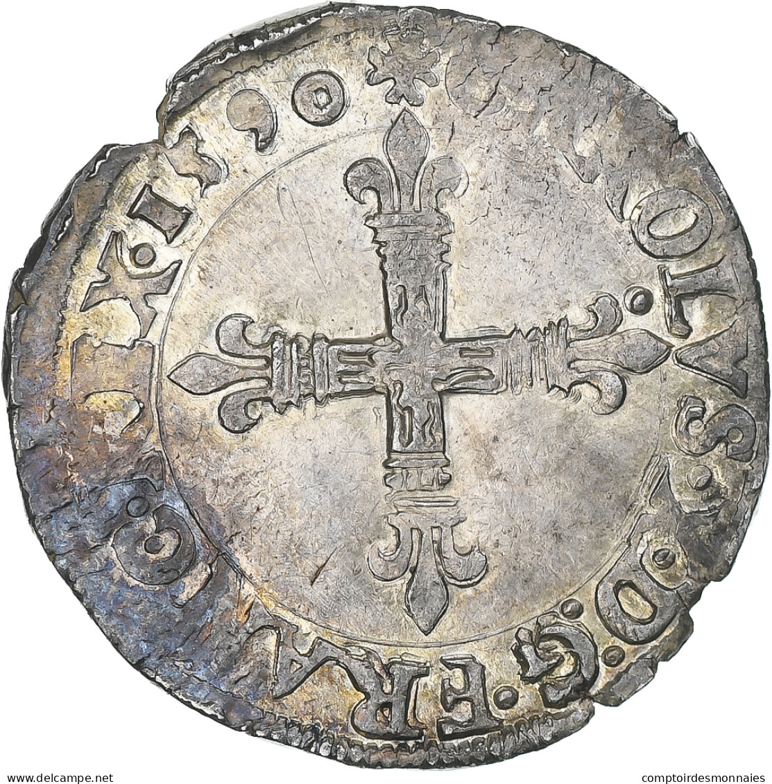 France, Charles X, 1/4 Ecu, 1590, Nantes, TTB, Argent, Gadoury:521 - 1589-1610 Henri IV Le Vert-Galant